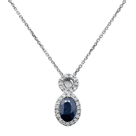 .60ct 10k White Gold Blue Sapphire & Diamond Pendant Necklace 18"