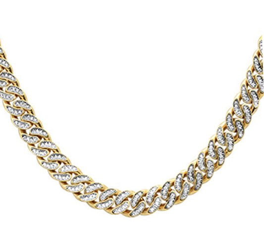 12mm 13.36ct 10k Yellow Gold Diamond Micro Pave Round Cuban Link Necklace 22" Long
