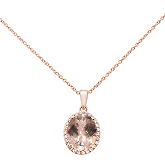 .70ct Oval Morganite 10k Rose Gold Diamond Pendant Necklace 18" Long