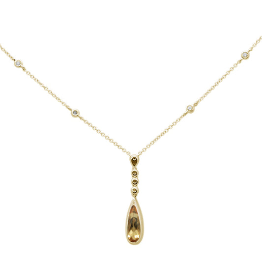 1.08ct 14k Yellow Gold Bezel Citrine & Diamond Drop Pendant Necklace 18"