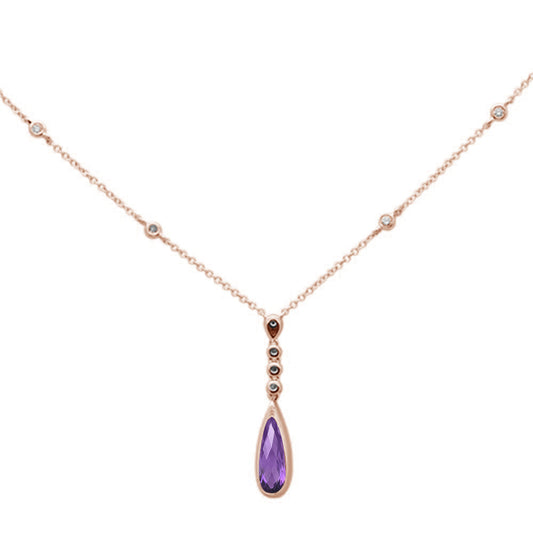 1.03cts 14k Rose Gold Natural Amethyst & Diamond Pendant Necklace 18"