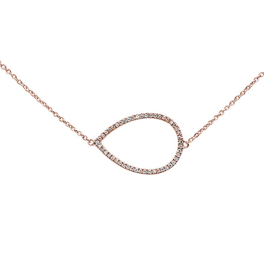 .10ct 14kt Rose Gold Diamond Pear Tear Drop Shape Pendant Necklace 16"+2"