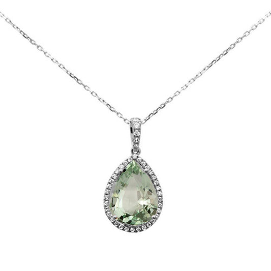 5.28ct G SI 14K White Gold Diamond & Green Amethyst Gemstone Pendant