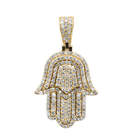 DIAMOND  CLOSEOUT!  .83ct G SI 14K Yellow Gold Diamond Micro Pave Iced out Hand of Hamsa Charm Pendant
