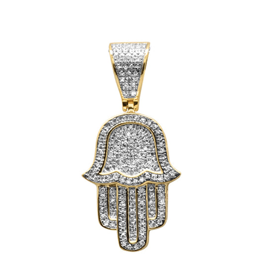SPECIAL! .27ct G SI 14K Yellow Gold Diamond Micro Pave Iced Out Hand of Hamsa Charm Pendant