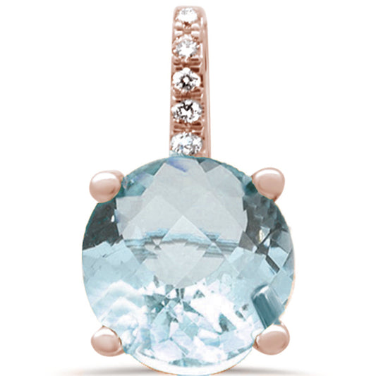 1.62ct F SI 14K Rose Gold Diamond & Aqua Gemstone Pendant