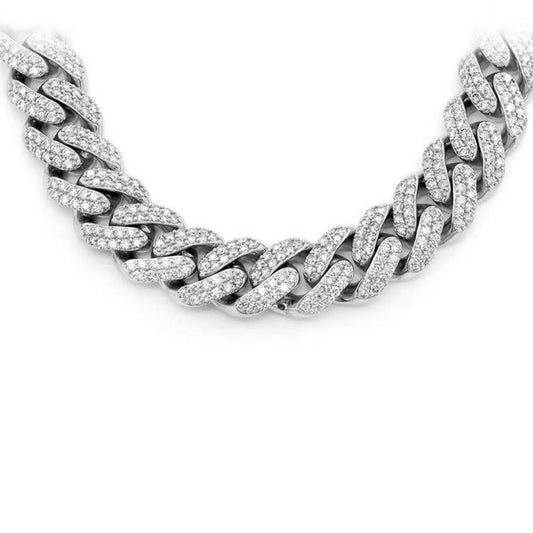 11MM 14.16ct G SI 14KT White Gold Diamond Round Cuban Necklace 22"