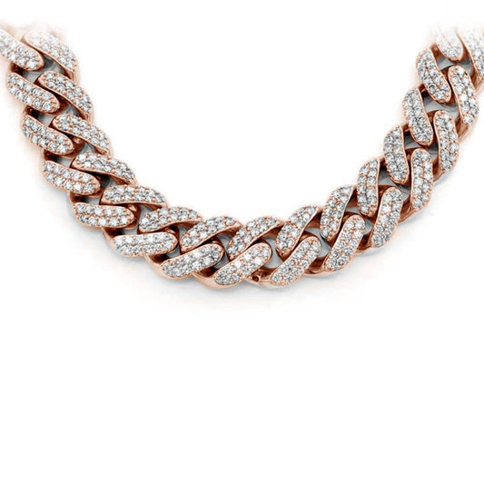 11MM 13.75ct G SI 10KT Rose Gold Diamond Round Cuban Necklace 22"