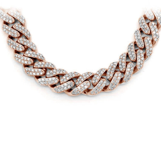 11MM 14.37ct G SI 14KT Rose Gold Diamond Round Cuban Necklace 22"