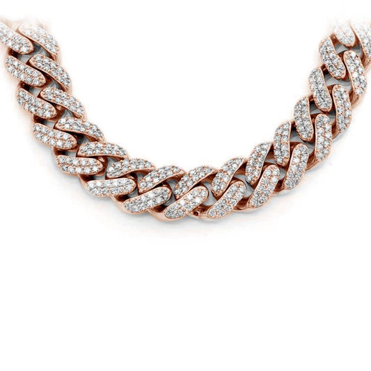 11MM 12.20ct G SI 10KT Rose Gold Diamond Round Cuban Necklace 18"