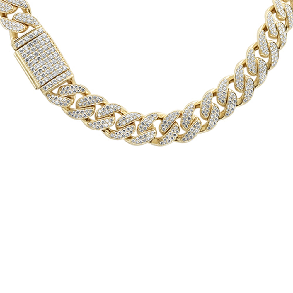 13MM 19.19ct G SI 14K Yellow Gold Diamond Iced Out Round Cuban Link Micro Pave Necklace 22"
