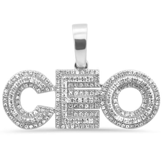 .34ct G SI 14K White Gold Diamond Hip Hop Iced Out "CEO" Charm Pendant