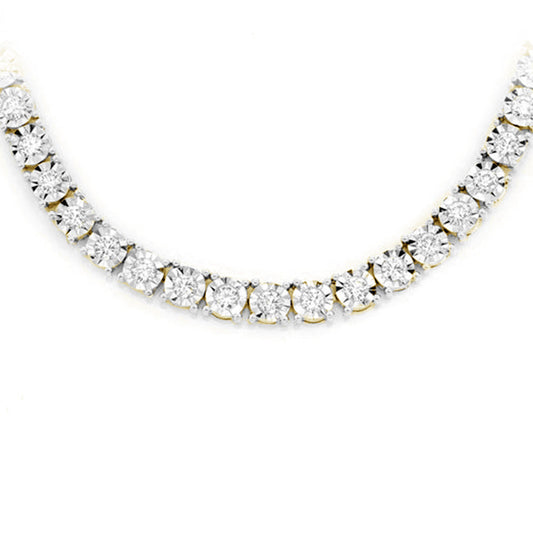 SPECIAL! 1.42ct G SI 10K Yellow Gold Tennis Illusion Set Tennis Necklace 20"