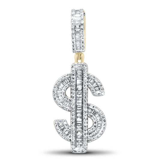 1.16ct G SI 14K Yellow Gold Diamond Hip Hop Dollar Sign Charm Pendant