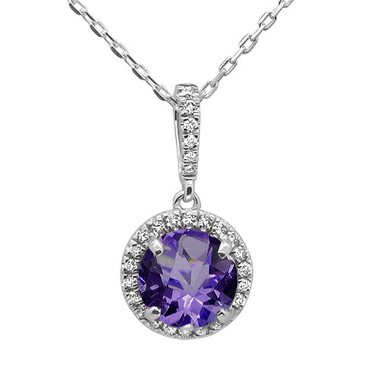 2.59ct 14K White Gold Natural Amethyst & Diamond Pendant Necklace 18"