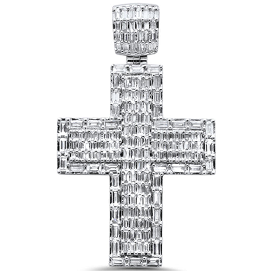 SPECIAL!1.60ct G SI 14KT White Gold Diamond Round & Baguette Cross Pendant