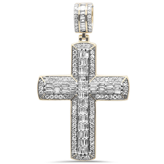 DIAMOND  CLOSEOUT!  1.47ct G SI 14K Yellow Gold Round & Baguette Diamond Cross Pendant