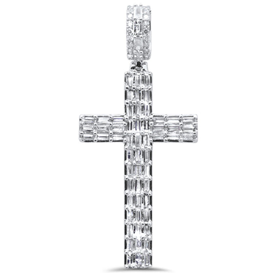 DIAMOND  CLOSEOUT!  1.51ct G SI 14K White Gold  Round & Baguette Diamond Cross Pendant