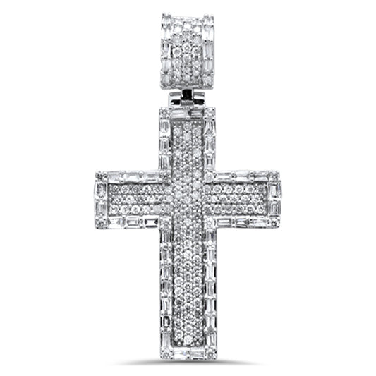 DIAMOND  CLOSEOUT! 1.73ct G SI 14K White Gold Diamond Round & Baguette Cross Pendant