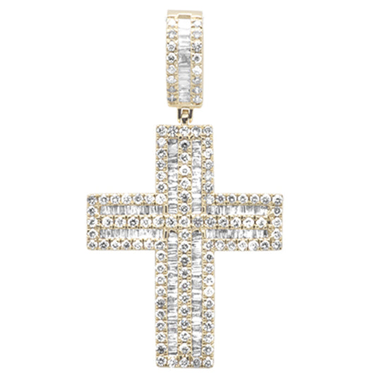 SPECIAL! 3.29ct G SI 14K Yellow Gold Round & Baguette Diamond Cross Pendant