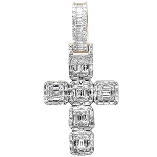 DIAMOND CLOSEOUT! 2.14ct G SI 14K Yellow Gold Round & Baguette Diamond Cross Pendant