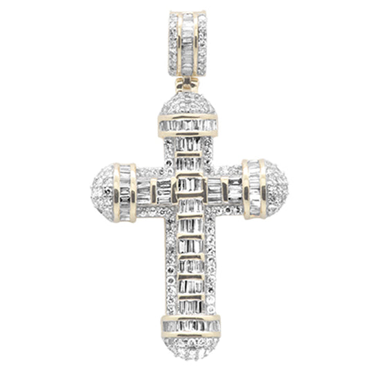 DIAMOND CLOSEOUT!  1.88ct G SI 14K Yellow Gold Round & Baguette Diamond Cross Pendant
