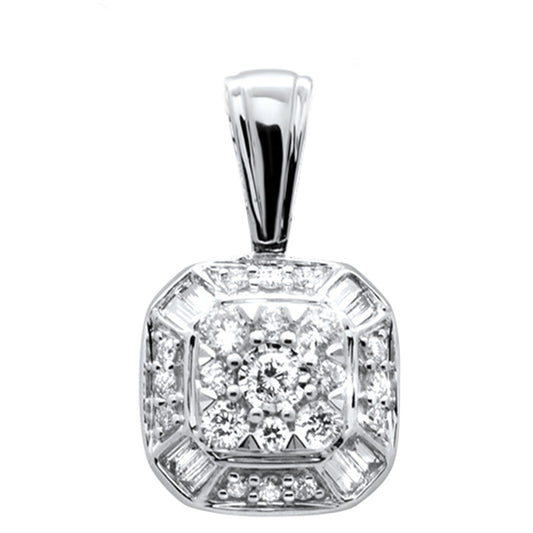 .25ct G SI 14K White Gold Round & Baguette Diamond Pendant