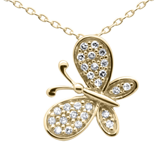 .14ct G SI 14K Yellow Gold Diamond Butterfly Pendant Necklace