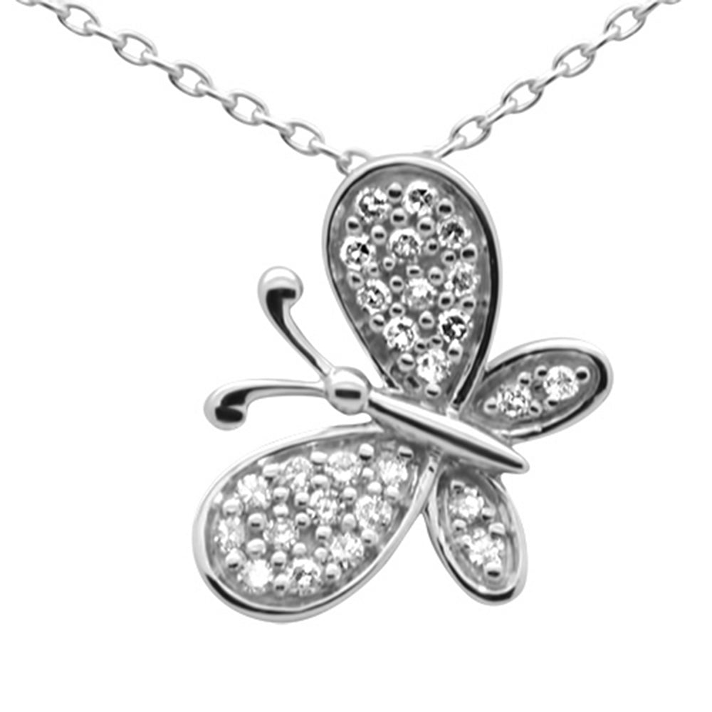 .13ct G SI 14K White Gold Diamond Butterfly Pendant Necklace