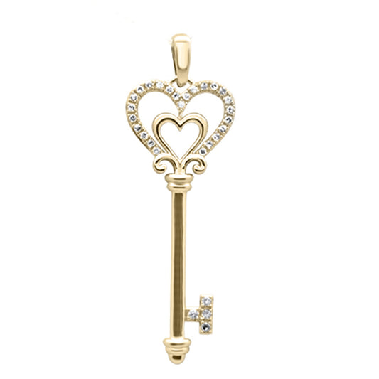 .13ct G SI 14K Yellow Gold Diamond Heart Key Pendant