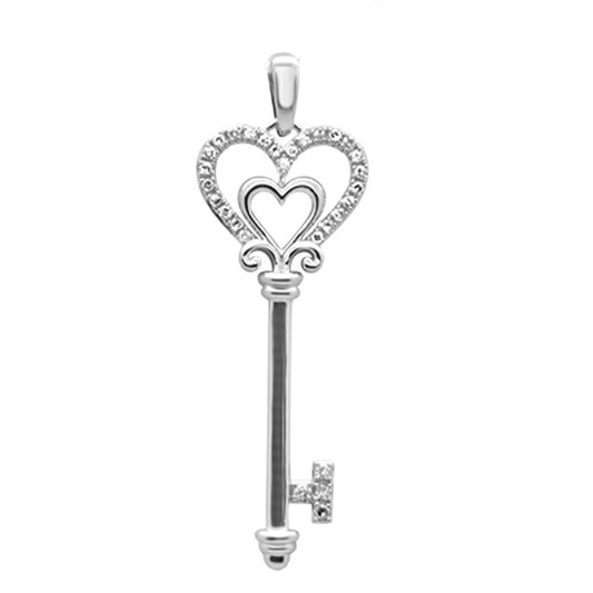 .13ct G SI 14K White Gold Diamond Heart Key Pendant