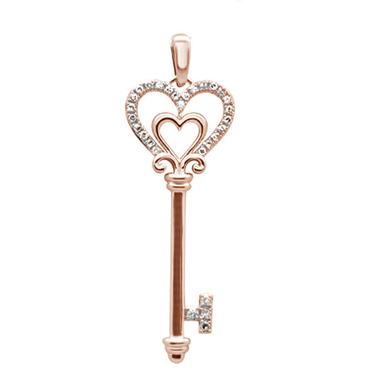 .13ct G SI 14K Rose Gold Diamond Heart Key Pendant