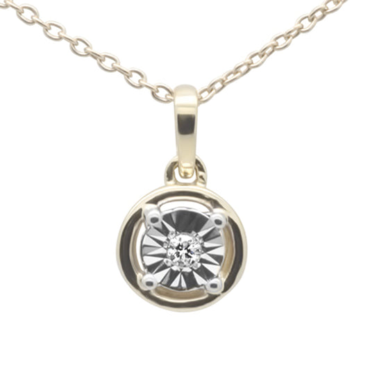 .03ct G SI 10K Yellow Gold Solitaire Pendant Necklace 18" Chain