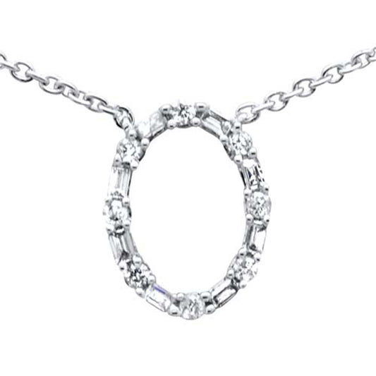 .24ct G SI 14K White Gold Round & Baguette Diamond Oval Shape Pendant Necklace 16"+2" Ext Chain