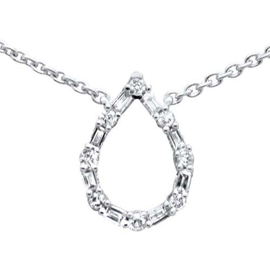 .24ct G SI 14K White Gold Round & Baguette Diamond Pear Shape Pendant Necklace 16"