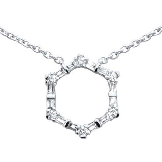 .27ct G SI 14K White Gold Round & Baguette Diamond Geometric Shape Pendant Necklace 16"