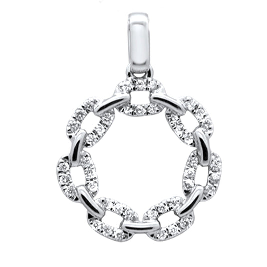 .18ct G SI 14K White Gold Round & Baguette Diamond Cuban Link Circle Charm Pendant