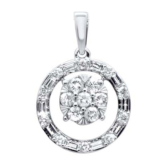 .64ct G SI 14K White Gold Round & Baguette Circle Diamond Charm Pendant