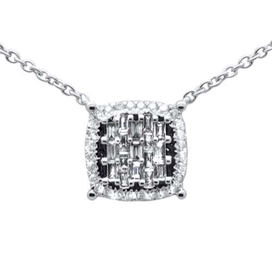 .30ct G SI 14K White Gold Round & Baguette Diamond Square Shape Pendant Necklace 16"