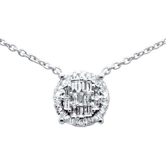 .23ct G SI 14K White Gold Round & Baguette Diamond Pendant Necklace 16"