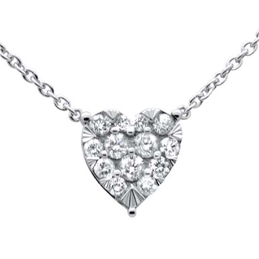 .34ct G SI 14K White Gold Heart Shaped Pendant Necklace 16"+2" Ext Chain
