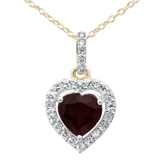1.10ct G SI 14K Yellow Gold Heart Shaped Natural Garnet Gemstone & Diamond Necklace Pendant 18"