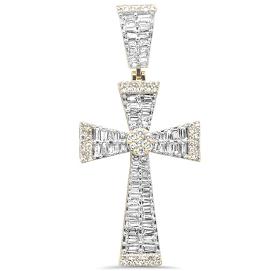 DIAMOND  CLOSEOUT! 1.68c G SI 10K Yellow Gold Round & Baguette Diamond Cross Pendant