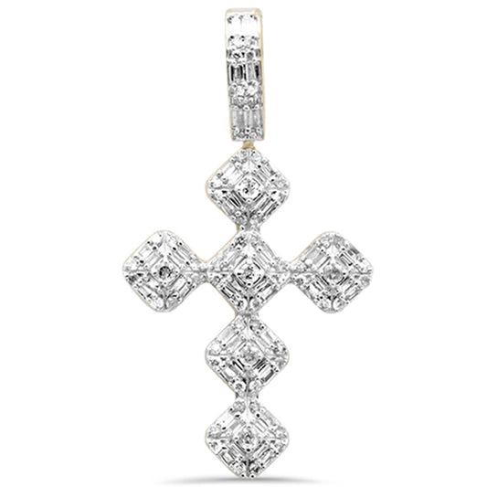 DIAMOND  CLOSEOUT! .98ct G SI 10K Yellow Gold Round & Baguette Diamond Cross Pendant