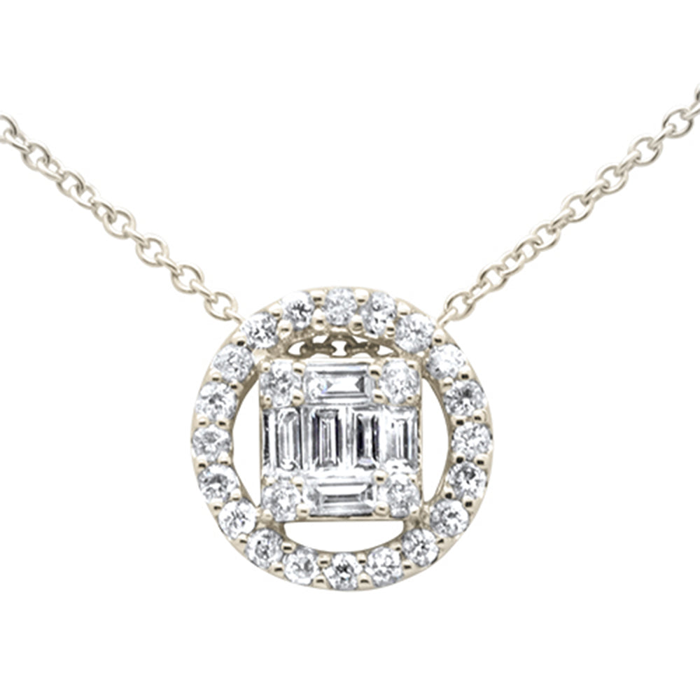 .34ct G SI 14K Yellow Gold Round & Baguette Diamond Pendant Necklace 18"