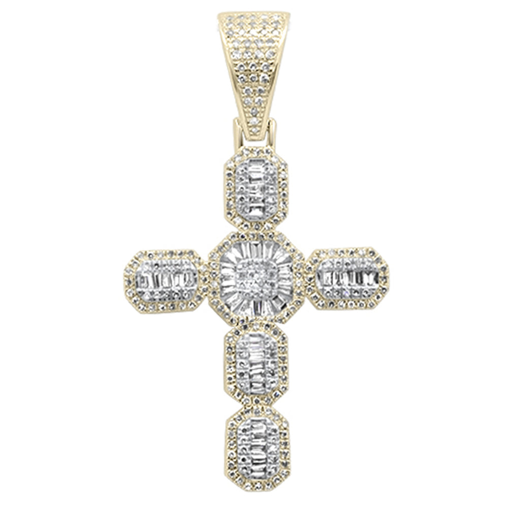 .80ct G SI 10K Yellow Gold Round & Baguette Diamond Cross Pendant