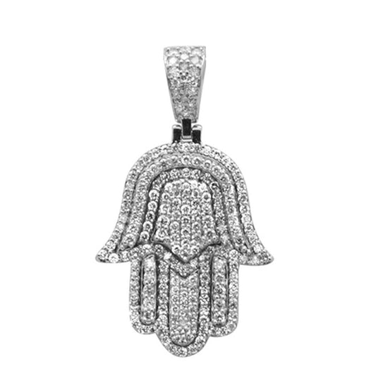 DIAMOND  CLOSEOUT!  .99ct G SI 14K White Gold Diamond Micro Pave Iced out Hand of Hamsa Charm Pendant