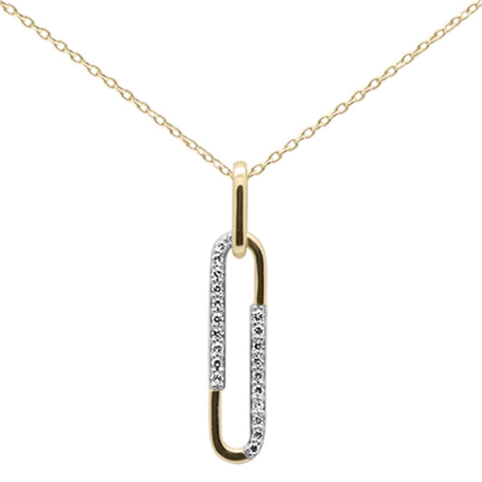 .09ct G SI 14K Yellow Gold Diamond Paperclip Pendant Necklace 18" Long