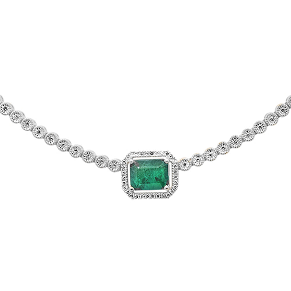 3.20ct G SI 14K White Gold Diamond & Natural Green Emerald Gemstone Necklace