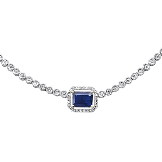 2.75ct G SI 14K White Gold Diamond & Blue Sapphire Gemstone Necklace